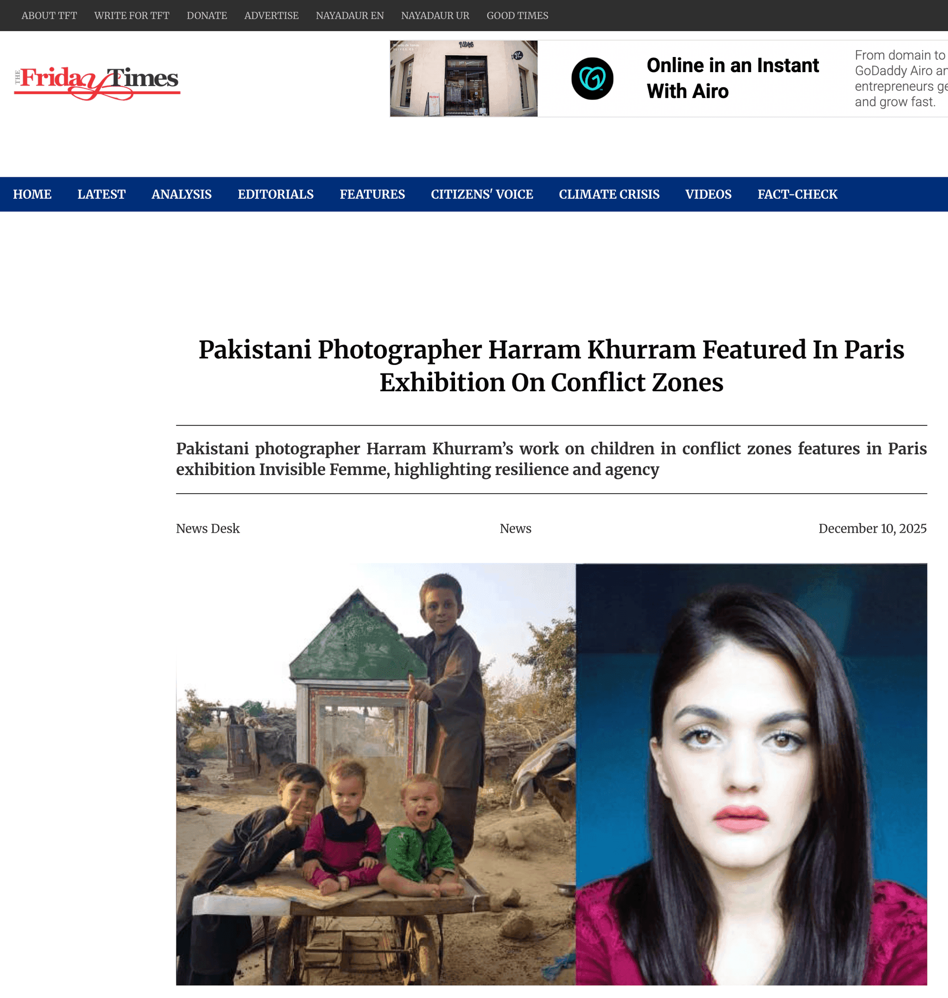 Pakistani Photographer Harram Khurram Featured In Paris Exhibition On Conflict Zones